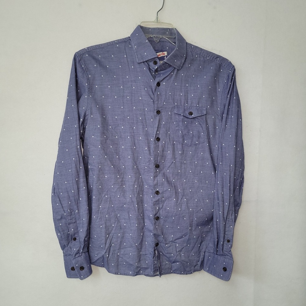 Johnnie-O Shirt Mens M Blue Polka Dot Hangin Out Long Sleeve Button Up‎ Logo